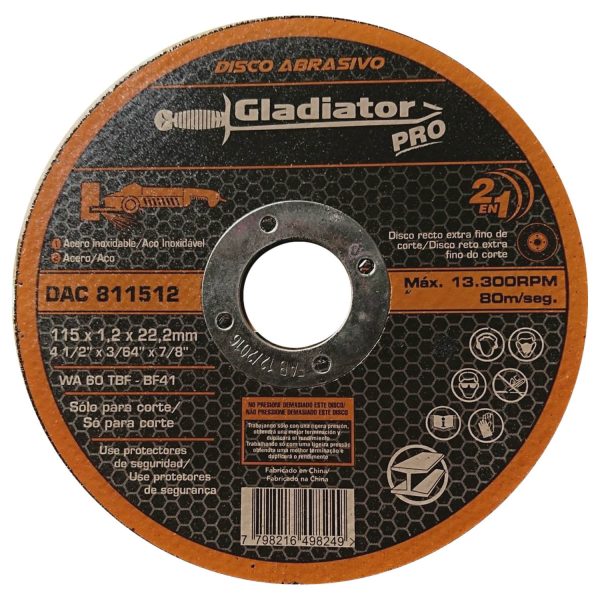 DISCO CORTE 4 1/2 X 1.2MM ACERO INOX 811512 - GLADIATOR