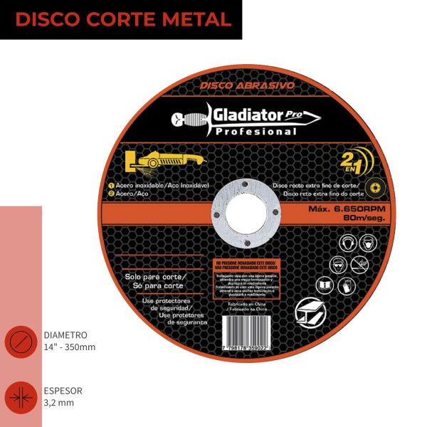 DISCO CORTE 14 X 3.2MM METAL INOX. - GLADIATOR