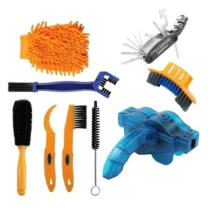 KIT LIMPIEZA BICICLETA 9 PCS CEPILLO POLVO + LIMPIA CADENA - GENERICO