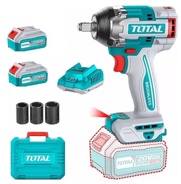 LLAVE DE IMPACTO INALÁMBRICA 1/2  500NM 20V (2 BATERÍAS 4.0AH C/CARGADOR - TOTAL