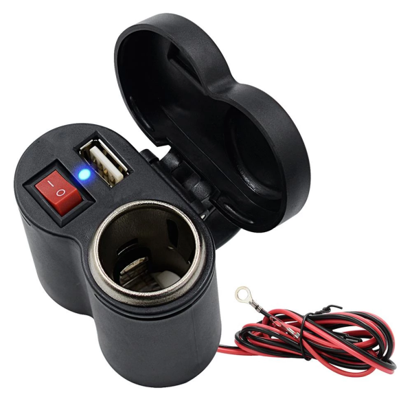 ENCHUFE T/ENCENDEDOR USB C/GOMA P/MANUBRIO DE MOTO UNIVERSAL 12 V - BRM