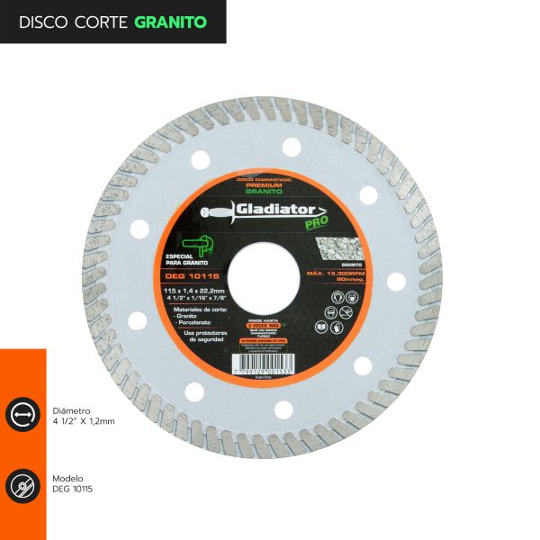 DISCO CORTE GRANITO 4 1/2 X 1.2MM DEG 10115 - GLADIATOR