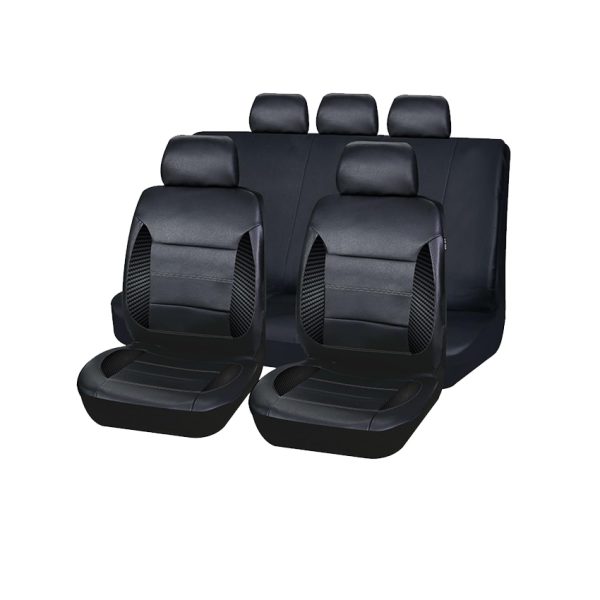 CUBRE ASIENTO 9 PIEZAS ECO CUERO NEGRO - GENERICO