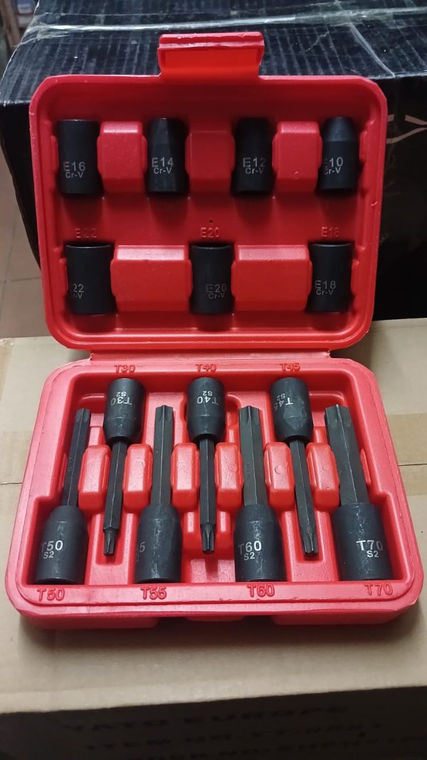 JUEGO DADO TORX HEMBRA MACHO LARGO 14PCS IMPACTO - GENERICO