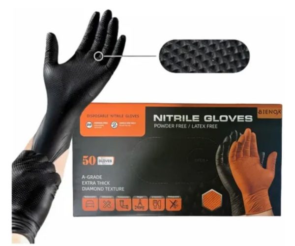 GUANTE NITRILO TEXTURIZADO NEGRO T/L 50 UND - GENERICO