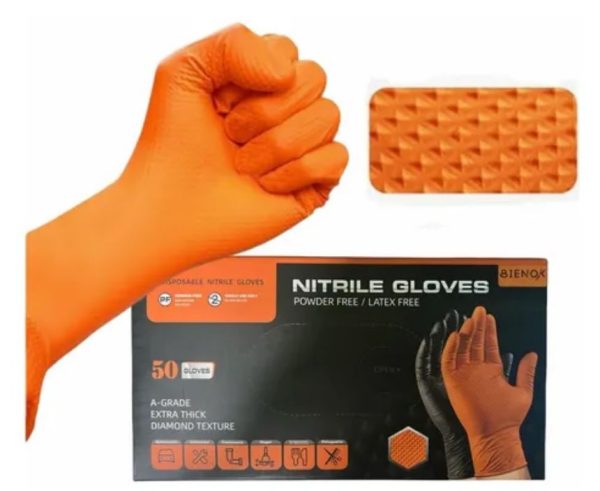 GUANTE NITRILO TEXTURIZADO NARANJA T/L 50 UND - GENERICO
