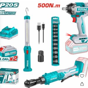 KIT LLAVE IMPACTO 500NM + CHICHARRA 3/8 20V (SET DADO + LINTERNA) - TOTAL